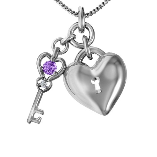 Treasured Heart with Key Pendant – Sterling Silver with Amethyst and Cubic Zirconia