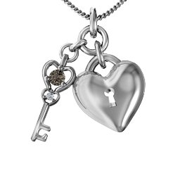Treasured Heart with Key Pendant in 925 Sterling Silver with Smokey Quartz