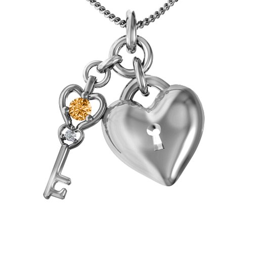 Treasured Heart with Key Pendant – Sterling Silver with Citrine and Cubic Zirconia