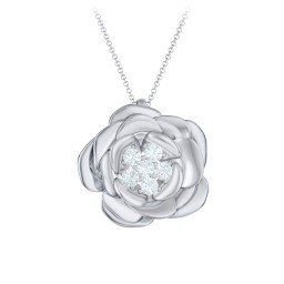 Family Rose Birthstone Pendant in 925 Sterling Silver with Aquamarine