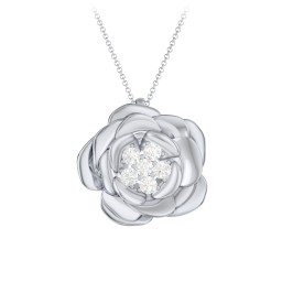 Family Rose Birthstone Pendant in 925 Sterling Silver with Diamond