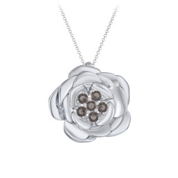 Family Rose Birthstone Pendant in 925 Sterling Silver with Smokey Quartz