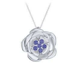 Family Rose Birthstone Pendant in 925 Sterling Silver with Blue Sapphire