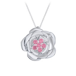 Family Rose Birthstone Pendant in 925 Sterling Silver with Pink Tourmaline