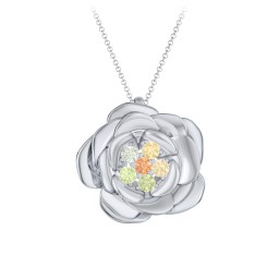 Family Rose Birthstone Pendant in 925 Sterling Silver with Orange Sapphire, Green Sapphire, Peridot, Fancy Yellow Premium Zirconia, and Citrine