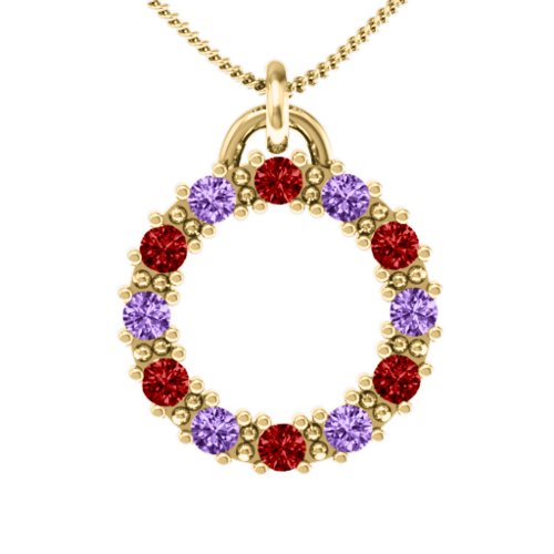 Circle of Life Pendant – 10K Yellow Gold with Garnet and Amethyst