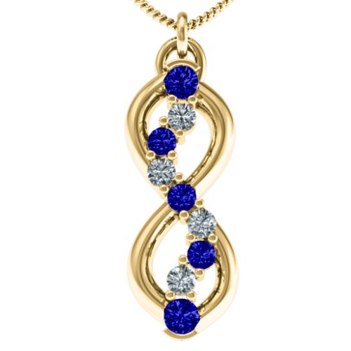 Nine Stone Infinity Pendant – 10K Yellow Gold with Blue Sapphire and Cubic Zirconia