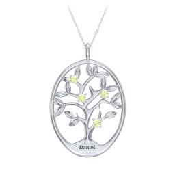 4-15 Stones Oval Family Tree Pendant in 925 Sterling Silver with Peridot, Citrine, Blue Sapphire, Smokey Quartz, Garnet, and Ruby
