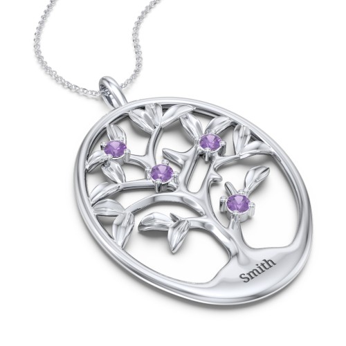 4-15 Stones Oval Family Tree Pendant