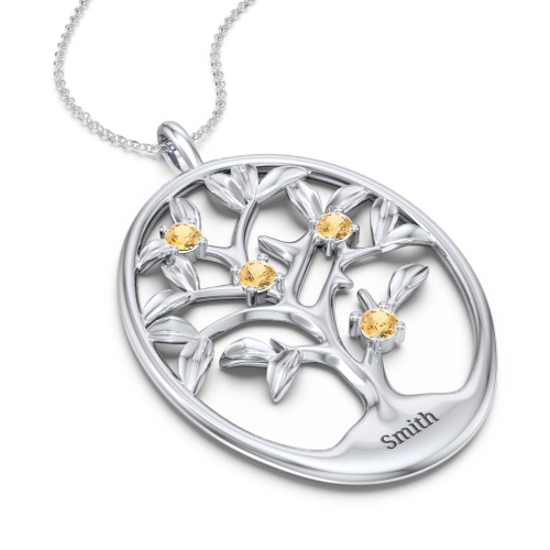 4-15 Stones Oval Family Tree Pendant