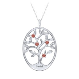4-15 Stones Oval Family Tree Pendant in 925 Sterling Silver with Garnet