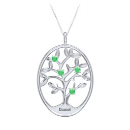 4-15 Stones Oval Family Tree Pendant in 925 Sterling Silver with Emerald, Citrine, Peridot, Blue Sapphire, Smokey Quartz, Garnet, and Ruby