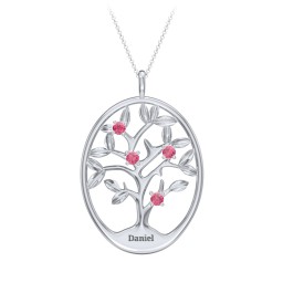 4-15 Stones Oval Family Tree Pendant in 925 Sterling Silver with Ruby, Citrine, Peridot, Blue Sapphire, Smokey Quartz, and Garnet