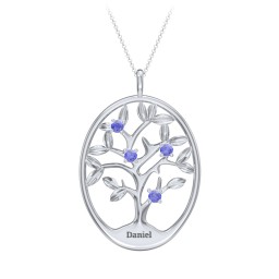4-15 Stones Oval Family Tree Pendant in 925 Sterling Silver with Blue Sapphire, Citrine, Peridot, Smokey Quartz, Garnet, and Ruby