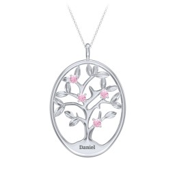 4-15 Stones Oval Family Tree Pendant in 925 Sterling Silver with Pink Tourmaline, Citrine, Peridot, Blue Sapphire, Smokey Quartz, Garnet, and Ruby