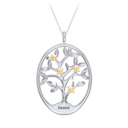 4-15 Stones Oval Family Tree Pendant in 925 Sterling Silver with Citrine, Peridot, Blue Sapphire, Smokey Quartz, Garnet, and Ruby