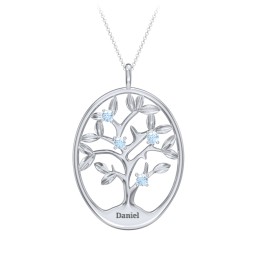 4-15 Stones Oval Family Tree Pendant in 925 Sterling Silver with Blue Topaz, Citrine, Peridot, Blue Sapphire, Smokey Quartz, Garnet, and Ruby