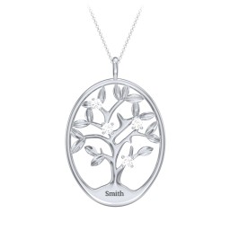 4-15 Stones Oval Family Tree Pendant in 925 Sterling Silver with Diamond, Citrine, Peridot, Blue Sapphire, Smokey Quartz, Garnet, and Ruby