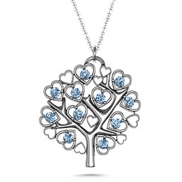 Heart Family Tree Pendant in 925 Sterling Silver with Aquamarine