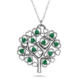 Heart Family Tree Pendant in 925 Sterling Silver with Emerald