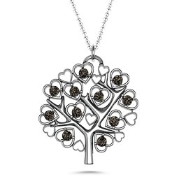 Heart Family Tree Pendant in 925 Sterling Silver with Smokey Quartz