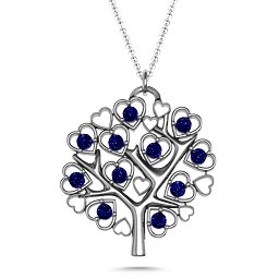 Heart Family Tree Pendant in 925 Sterling Silver with Blue Sapphire