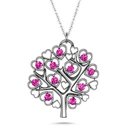 Heart Family Tree Pendant in 925 Sterling Silver with Pink Tourmaline