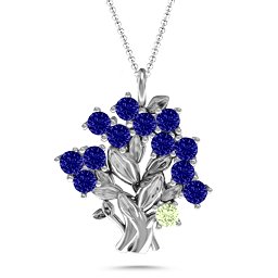 Petite Family Tree Pendant in 925 Sterling Silver with Blue Sapphire and Peridot