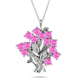 Petite Family Tree Pendant in 925 Sterling Silver with Pink Tourmaline and Blue Sapphire