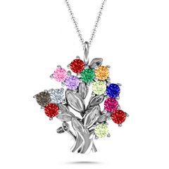 Petite Family Tree Pendant – 10K Yellow Gold with Garnet, Pink Tourmaline, Amethyst, Emerald, Citrine, Peridot, Blue Sapphire, Smokey Quartz, Cubic Zirconia, and Ruby