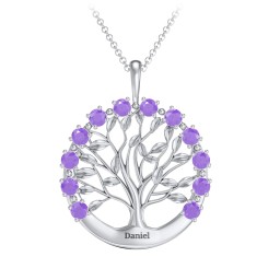 Circle of Life Family Tree Pendant in 925 Sterling Silver with Amethyst