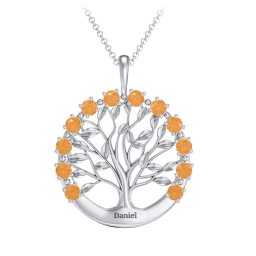 Circle of Life Family Tree Pendant in 925 Sterling Silver with Citrine