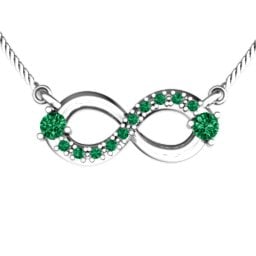 Double Stone Horizontal Infinity Pendant with Accents in 925 Sterling Silver with Emerald, Green Premium Zirconia, Citrine, Peridot, Blue Sapphire, Smokey Quartz, Cubic Zirconia, Garnet, and Ruby