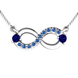 Double Stone Horizontal Infinity Pendant with Accents in 925 Sterling Silver with Blue Sapphire, Fancy Blue Premium Zirconia, Emerald, Citrine, Peridot, Smokey Quartz, Cubic Zirconia, Garnet, and Ruby