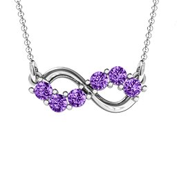 Horizontal Infinity Pendant with 6 Stones in 925 Sterling Silver with Amethyst, Blue Sapphire, Smokey Quartz, Cubic Zirconia, Garnet, Ruby, and Peridot