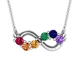 Horizontal Infinity Pendant with 6 Stones in 925 Sterling Silver with Ruby, Orange Sapphire, Citrine, Emerald, Blue Sapphire, Amethyst, Smokey Quartz, Cubic Zirconia, Garnet, and Peridot