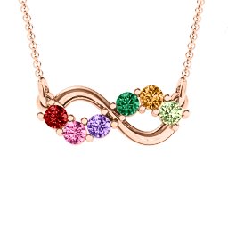 Horizontal Infinity Pendant with 6 Stones in 10K Solid Rose Gold with Garnet, Pink Tourmaline, Amethyst, Emerald, Citrine, Peridot, Blue Sapphire, Smokey Quartz, Cubic Zirconia, and Ruby