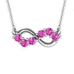 Horizontal Infinity Pendant with 6 Stones in 925 Sterling Silver with Pink Tourmaline, Blue Sapphire, Smokey Quartz, Cubic Zirconia, Garnet, Ruby, and Peridot