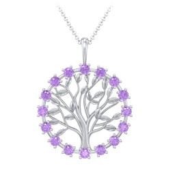 Halo Family Tree Pendant in 925 Sterling Silver with Amethyst