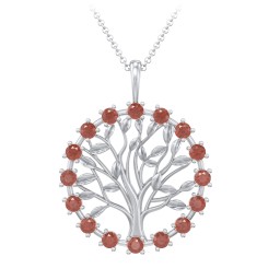 Halo Family Tree Pendant in 925 Sterling Silver with Garnet