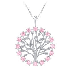 Halo Family Tree Pendant in 925 Sterling Silver with Pink Tourmaline