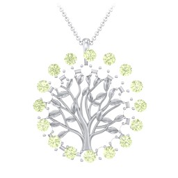Halo Family Tree Pendant in 925 Sterling Silver with Peridot