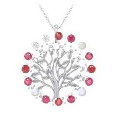 Halo Family Tree Pendant – 10K Yellow Gold with Diamond, Opal, Ruby, Garnet, and Cubic Zirconia