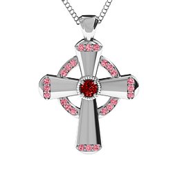 Celtic Cross Pendant in 925 Sterling Silver with Garnet and Red Premium Zirconia