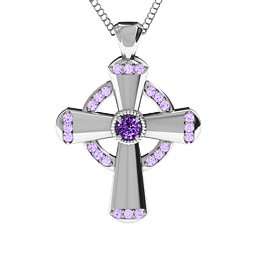 Celtic Cross Pendant in 925 Sterling Silver with Amethyst and Amethyst Premium Zirconia