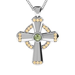 Celtic Cross Pendant in 925 Sterling Silver with Peridot and Fancy Yellow Premium Zirconia
