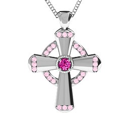 Celtic Cross Pendant in 925 Sterling Silver with Pink Tourmaline and Fancy Pink Premium Zirconia