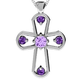 Flared Cross Pendant in 925 Sterling Silver with Amethyst
