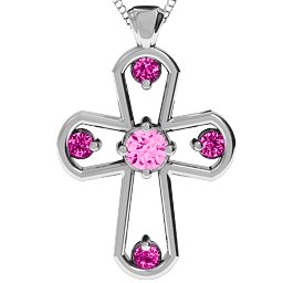 Flared Cross Pendant in 925 Sterling Silver with Pink Tourmaline