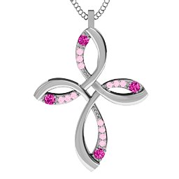 Stylish Curved Cross Pendant in 925 Sterling Silver with Pink Tourmaline and Fancy Pink Premium Zirconia